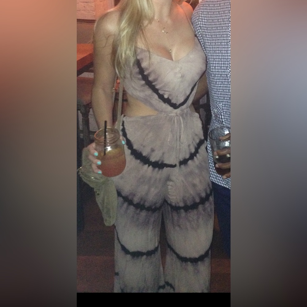 Blue Life Taupe & Black Tie-Dye Cutout Jumpsuit